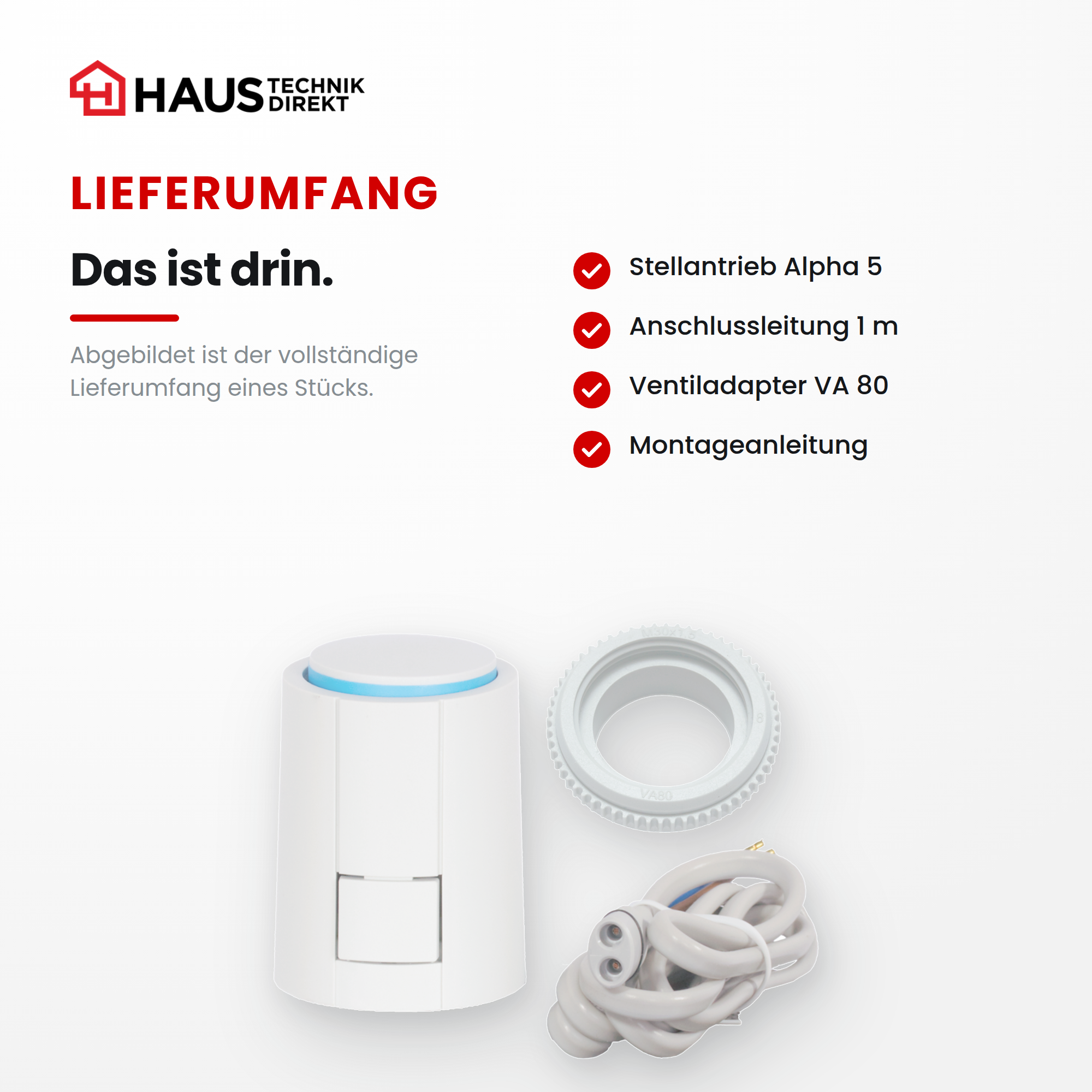Möhlenhoff Alpha 5 Stellantrieb 230 V NC VA 80, steckbar - Lieferumfang