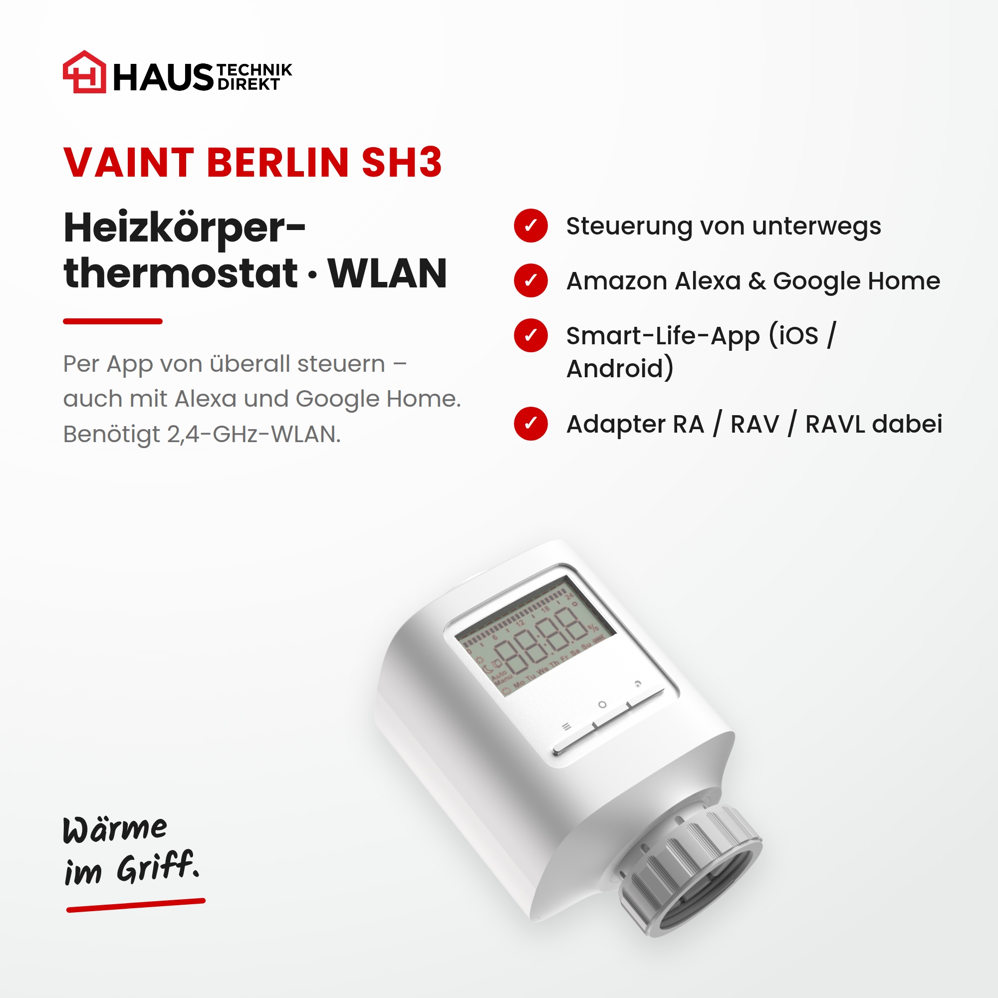 Vaint Berlin SH3 WLAN Heizkörperthermostat – Steuerung von unterwegs, Amazon Alexa und Google Home