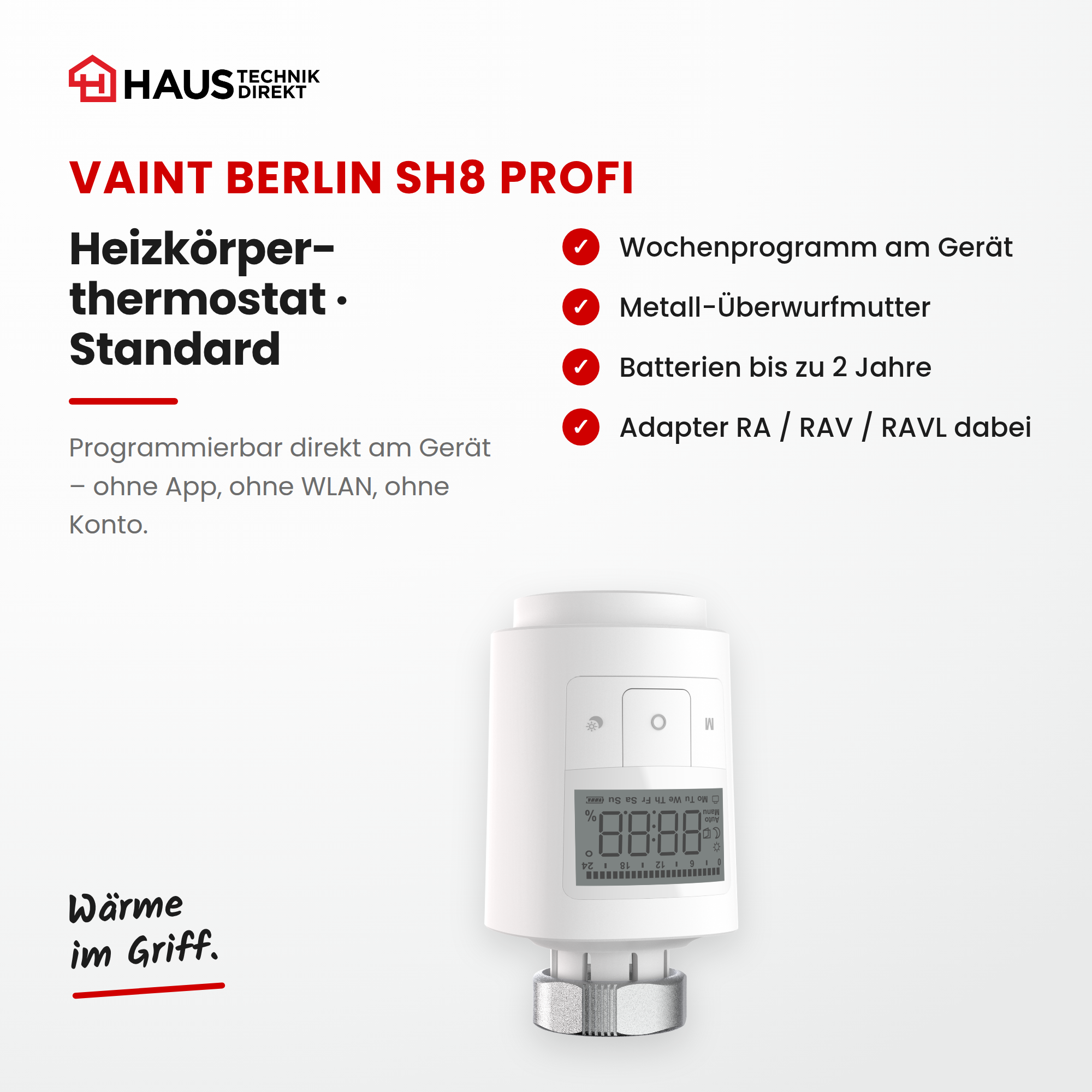 Vaint Berlin SH8 Profi Heizkörperthermostat Standard mit Metall-Überwurfmutter – Hauptmerkmale