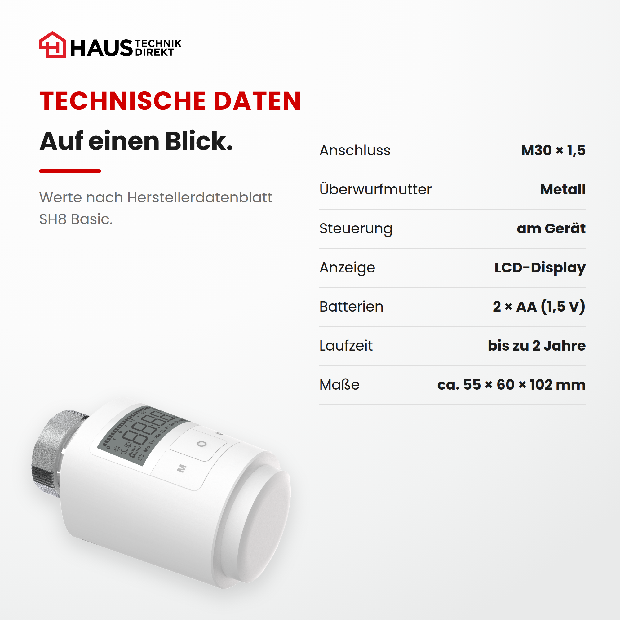 SH8 Standard Heizkörperthermostat – technische Daten