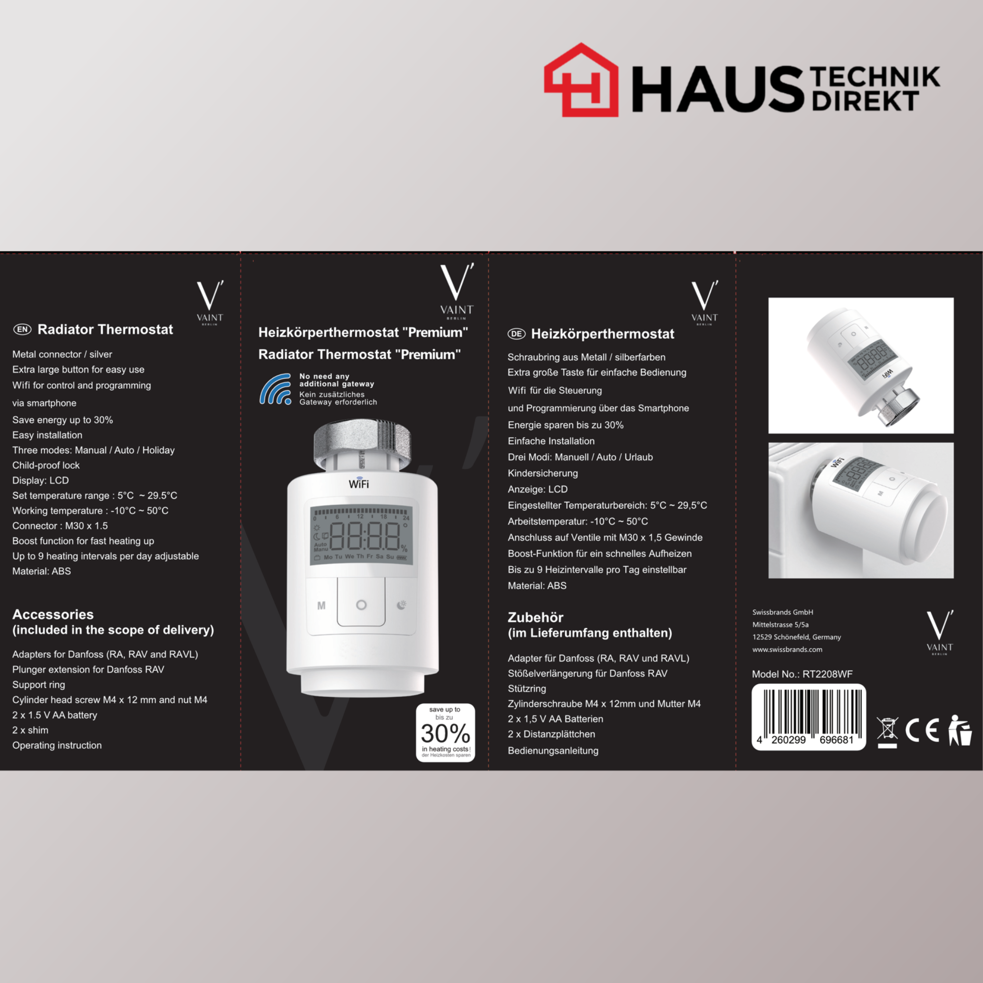 Smarter Heizkörperthermostat WiFi RT2208WF Profi Line